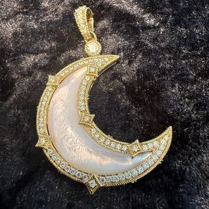 Extremely Rare! Judith Ripka Large Crescent 14k Clad Gold Moon Pendant Enhancer